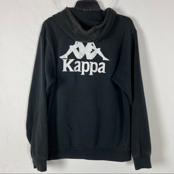 Kappa Hoodie‎ Pullover Sweatshirt Jacket Solid Black Logo Spell Out Fleece Lined - Picture 1 of 10